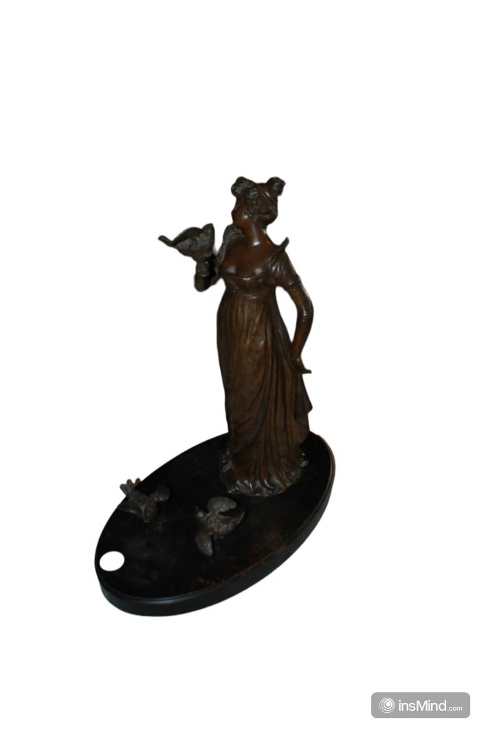 19th Century French Bronze-style Metal Sculpture Of A Lady With Doves