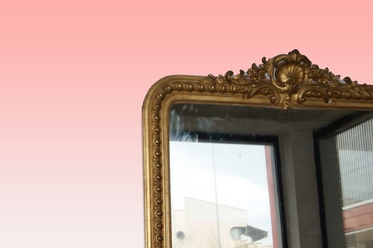 French Mirror From The Mid-1800s, Louis XVI Style, In Wood Gilded With Gold Leaf-photo-3