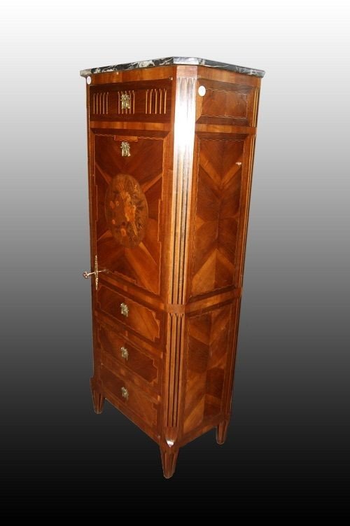 Secrétaire Septuor Particulier Avec Porte Richement Marquetée De Style Louis XVI De 1800-photo-2