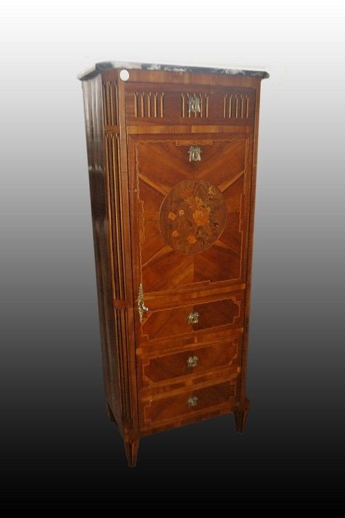 Secrétaire Septuor Particulier Avec Porte Richement Marquetée De Style Louis XVI De 1800