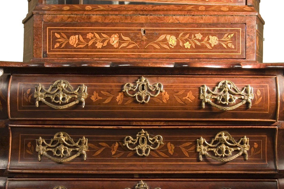 Small Overmantel In Walnut Briar, Richly Inlaid With Floral Motifs Typical Of Dutch-photo-2