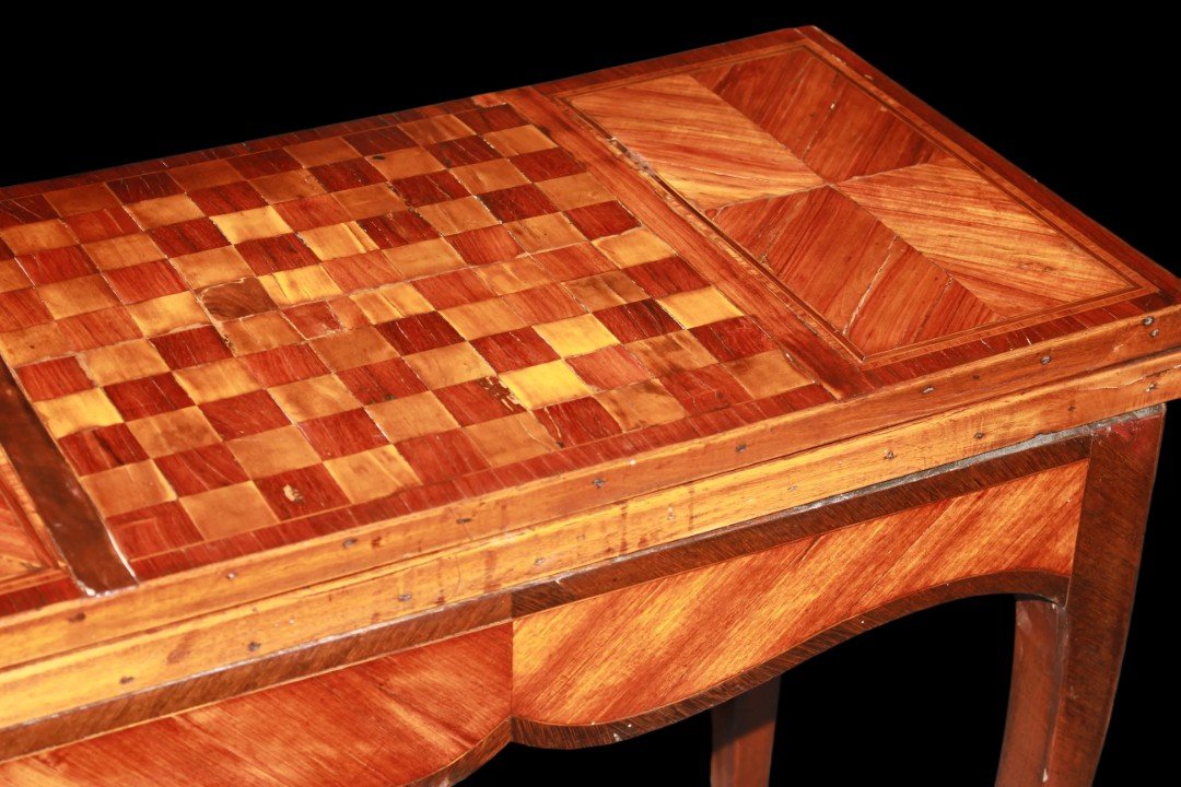 Table De Jeu Française Du Début Du XIXe Siècle De Style Louis XV Avec Damier Incrusté-photo-3