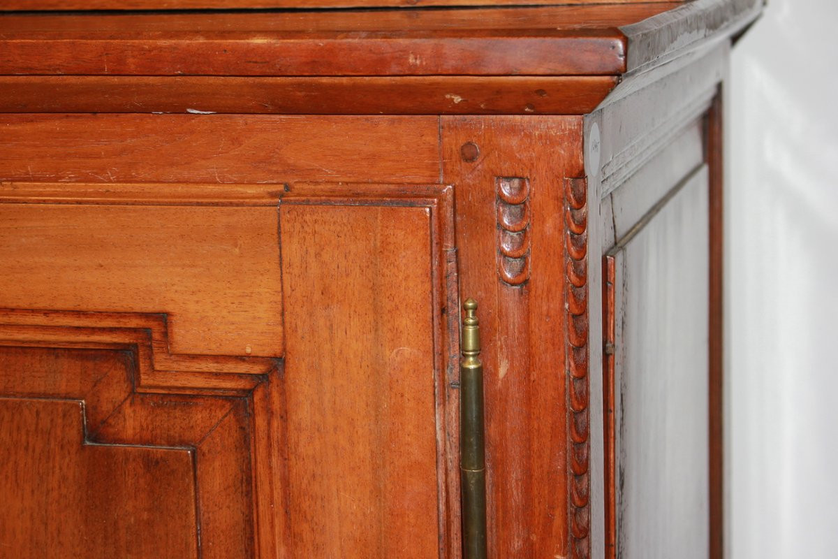 Buffet Deux Corps Français En Merisier – Début XIXe Siècle, Portes Panneautées Et Sculptées-photo-4