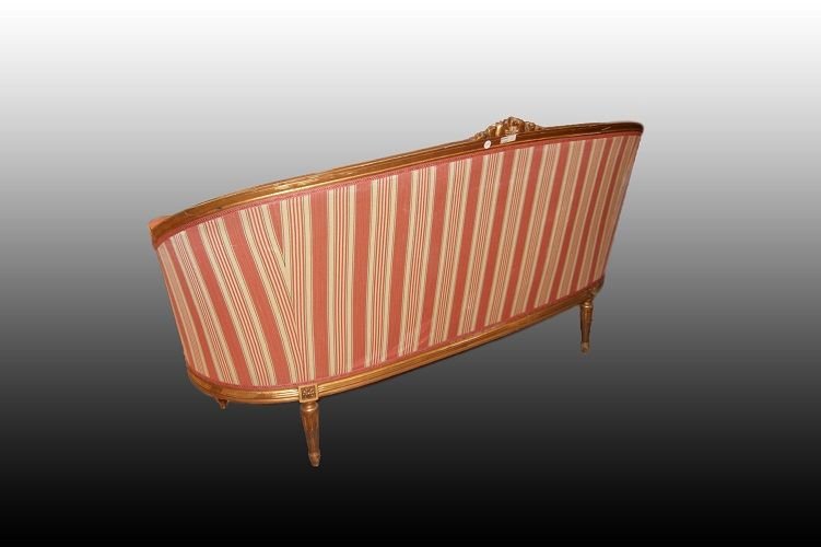 Beautiful French Sofa From The Mid-1800s, Louis XVI Style, In Wood Gilded With Gold Leaf-photo-2