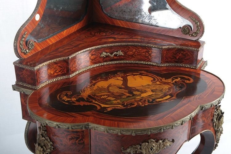 Encoignure Meuble d'Angle Français Style Louis XV, Richement Incrusté Début 1800-photo-2