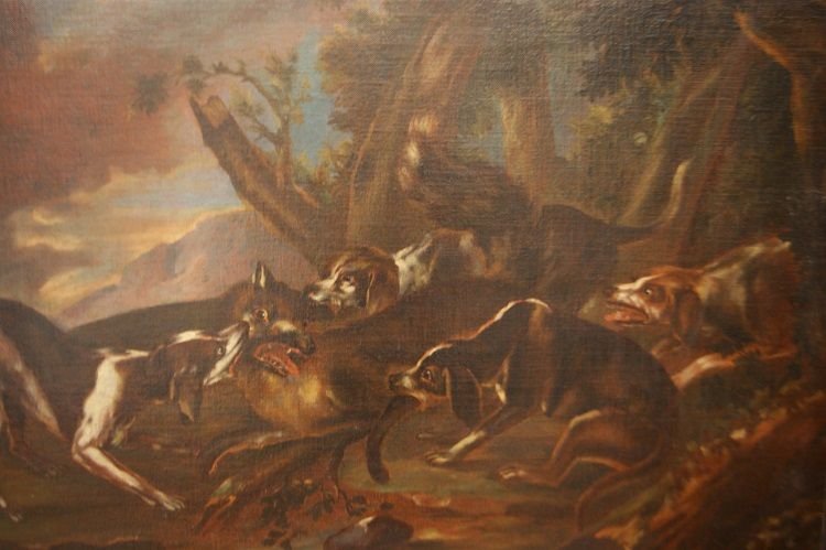 Paire d'Huiles Italiennes Sur Toile Des Années 1600, Scènes De Chasse -photo-3