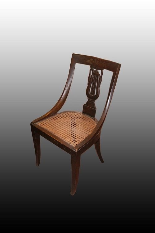 Group Of 6 Italian Gondola Chairs From The Second Half Of The 1700s, Empire Style, In Walnut -photo-2