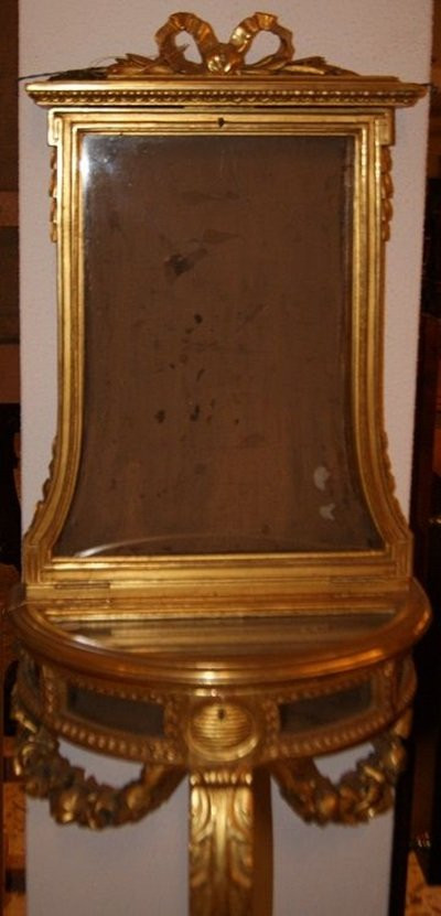 Mid-1800s French Notice Board Console In Transition Style In Gilded Wood-photo-2