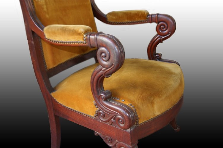 Suite De 4 Beaux Fauteuils De Style Directoire En Bois d'Acajou-photo-3