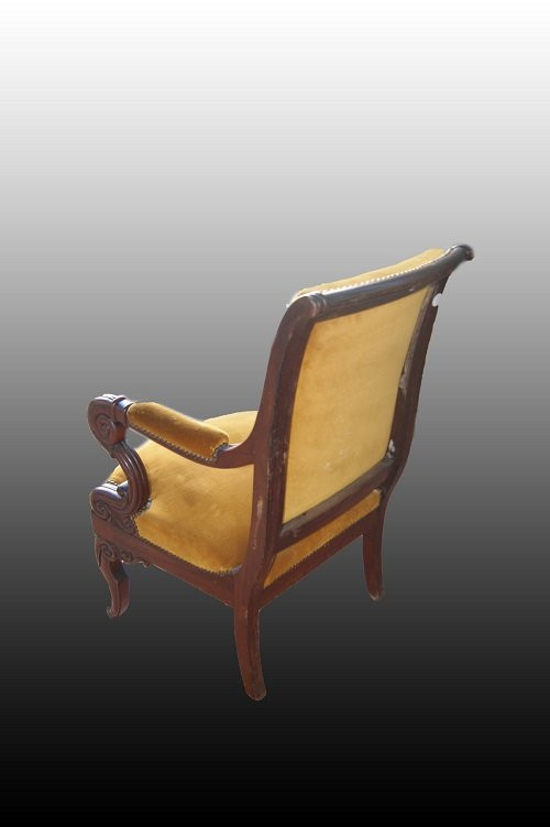 Suite De 4 Beaux Fauteuils De Style Directoire En Bois d'Acajou-photo-4