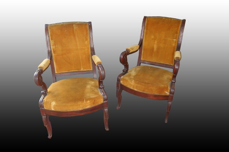 Suite De 4 Beaux Fauteuils De Style Directoire En Bois d'Acajou