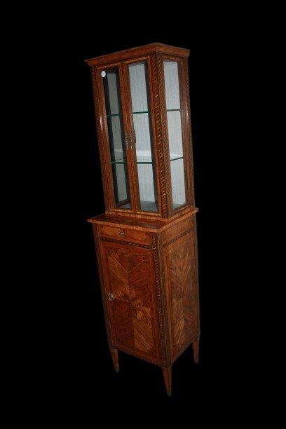 Vitrine Française Louis XVI – Milieu Du XIXe Siècle, Bois De Rose Marqueté, Haute Et étroite-photo-1
