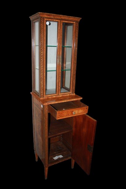 Vitrine Française Louis XVI – Milieu Du XIXe Siècle, Bois De Rose Marqueté, Haute Et étroite-photo-2
