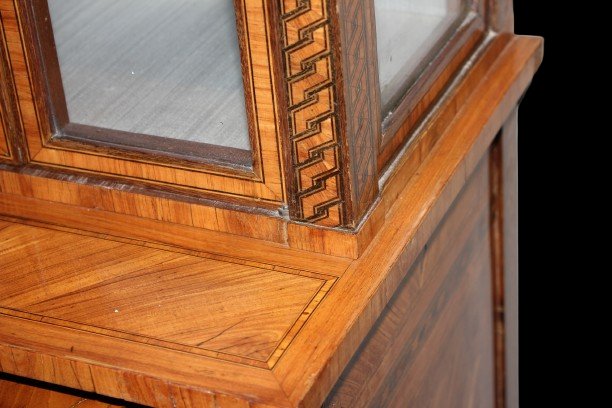 Vitrine Française Louis XVI – Milieu Du XIXe Siècle, Bois De Rose Marqueté, Haute Et étroite-photo-3