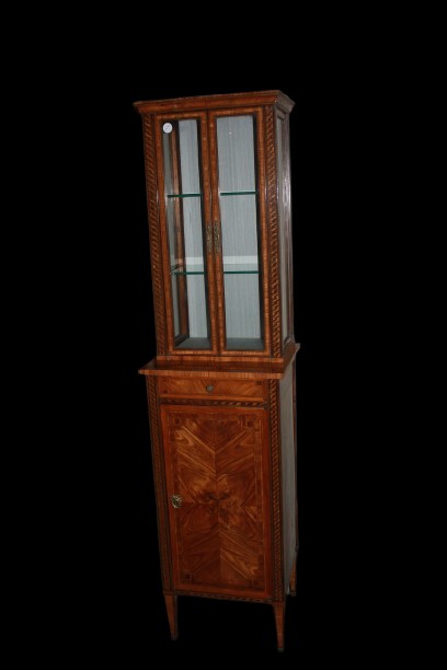 Vitrine Française Louis XVI – Milieu Du XIXe Siècle, Bois De Rose Marqueté, Haute Et étroite