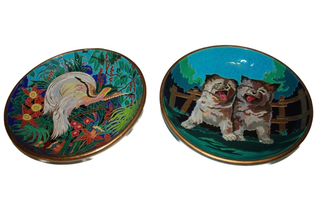 Paire D’assiettes Françaises En Céramique Longwy | Décor Animaux | Début XXe Siècle