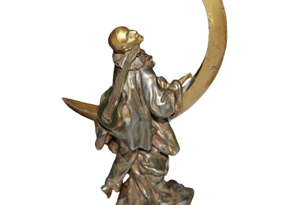 Paire De Sculptures Françaises En Bronze – Pierrot Et Jeune Fille, Seconde Moitié Du XIXe Siècl-photo-3