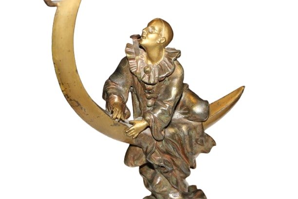 Paire De Sculptures Françaises En Bronze – Pierrot Et Jeune Fille, Seconde Moitié Du XIXe Siècl-photo-4