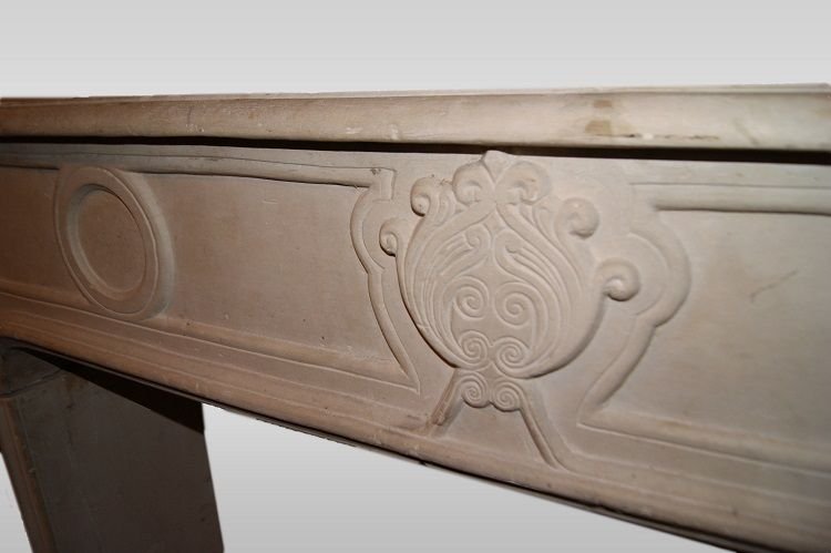 French Fireplace From The Early 1800s In White Marble-photo-2