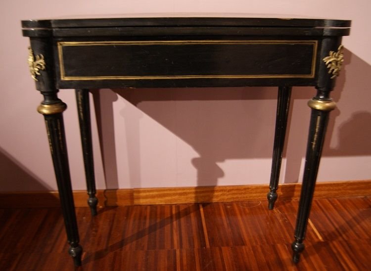 French Games Table From The Second Half Of The 1800s, Boulle Style, In Blackened Wood-photo-2