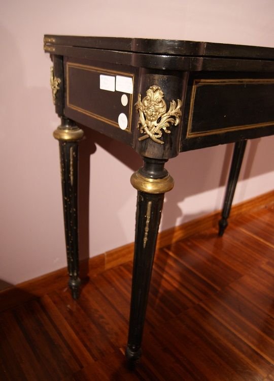 French Games Table From The Second Half Of The 1800s, Boulle Style, In Blackened Wood-photo-1
