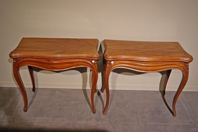 Paire De Tables à Jeux Louis Philippe Des Années 1800 En Bois d'Acajou
