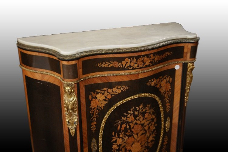 Beautiful Little French Servant From The Mid-1800s, Louis XV Style, In Ebony Wood And Bois De R-photo-2