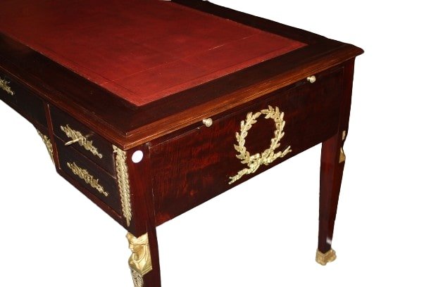 French Empire Desk From The 1800s – Mahogany With Rich Gilt Bronze Mounts-photo-3