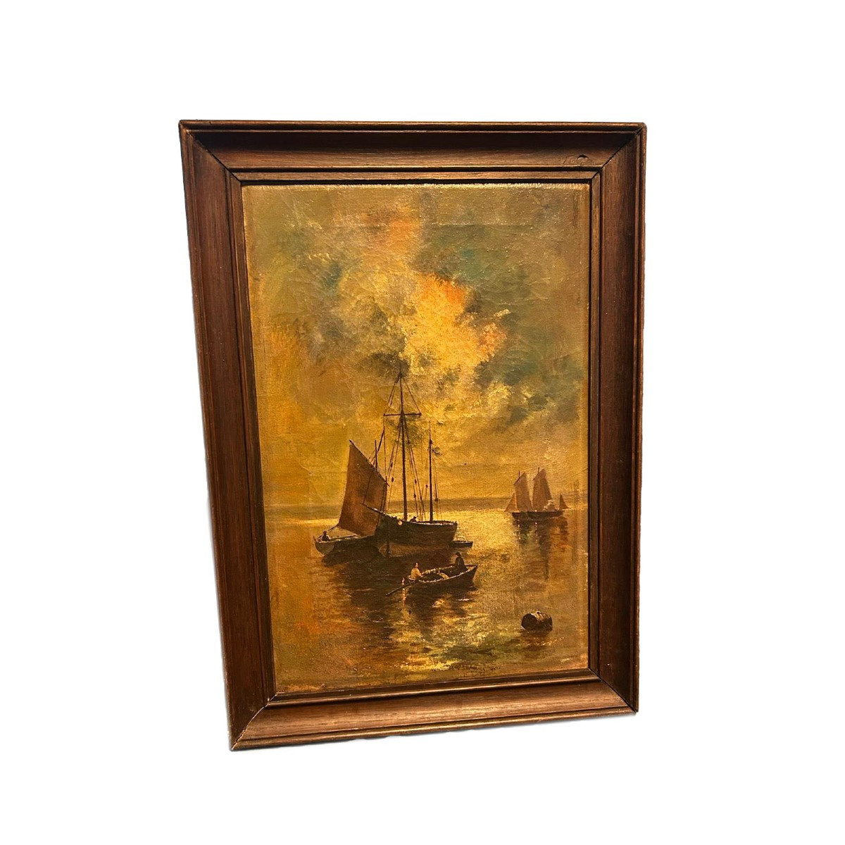 Huile Sur Toile Française XIXe Siècle – Marine Nocturne Au Clair De Lune Avec Voilier