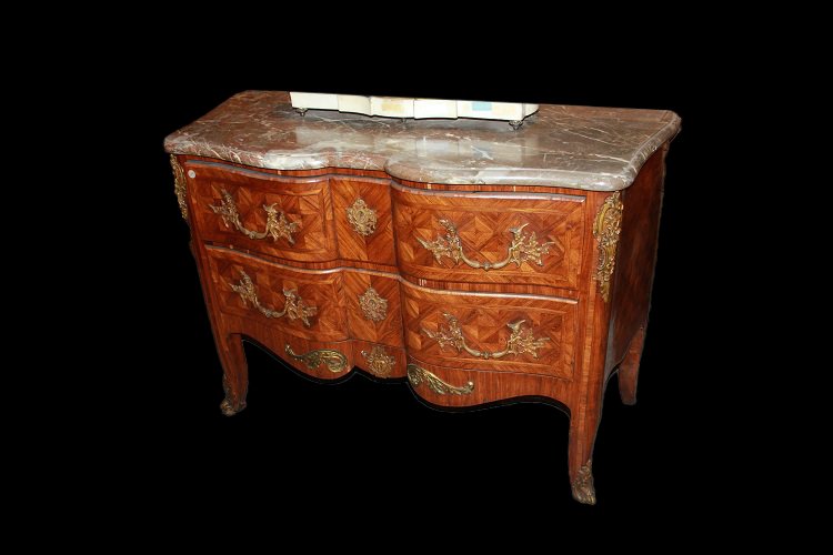 Commode Française Du Début Du XIXe Siècle De Style Louis XV En Bois De Rose Avec Marbre-photo-2