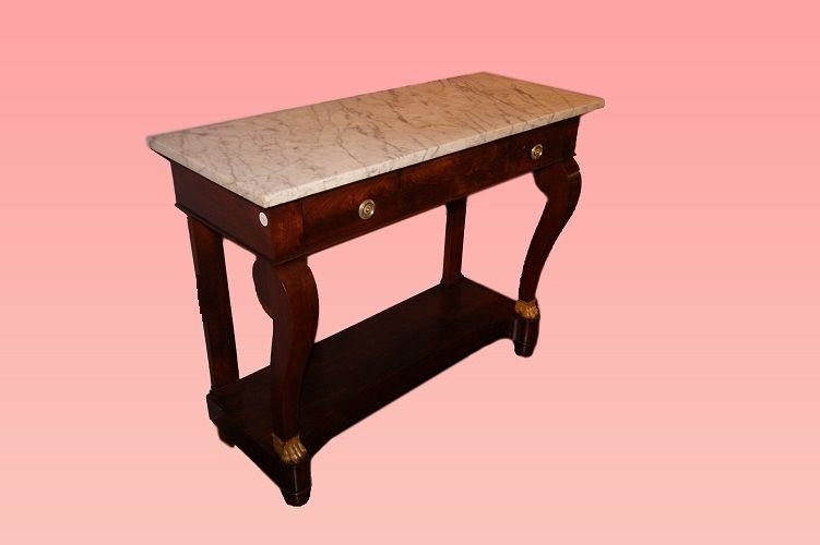 Console De Style Empire Italien Avec Marbre Blanc Des Années 1800-photo-2