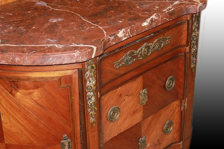Charming French Chamfered Chest Of Drawers From The Mid-1800s, In Louis XVI Style, Made Of Bois-photo-2