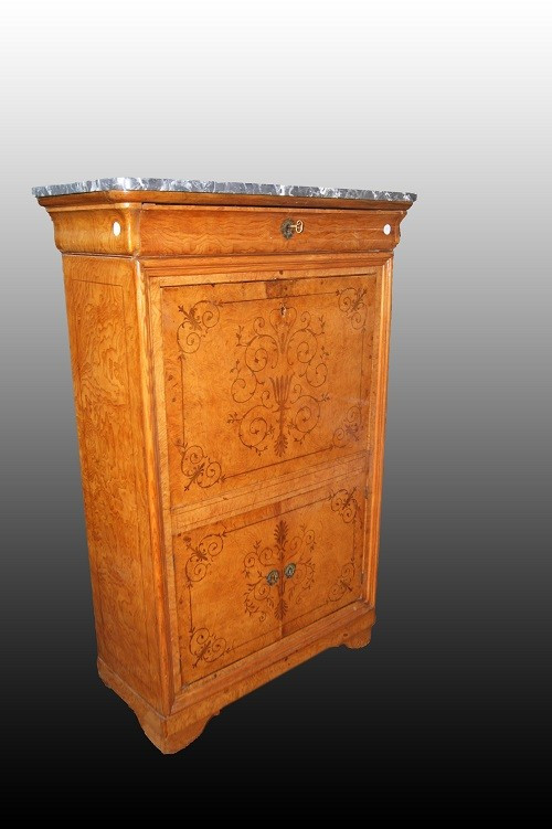 Superb French Secretaire From The First Half Of The 1800s, Charles X Style, In Ash And Briar