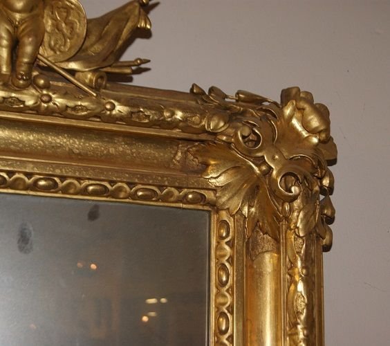 Superb French Mirror From The First Half Of The 1800s, In Wood Gilded With Gold Leaf-photo-3