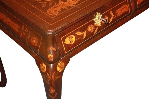 Table Bureau Néerlandaise En Acajou Marqueté – Début XIXe Siècle-photo-3
