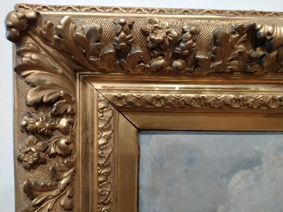 Huile Sur Toile Ancienne Représentant Un Paysage Rural 1800-photo-1