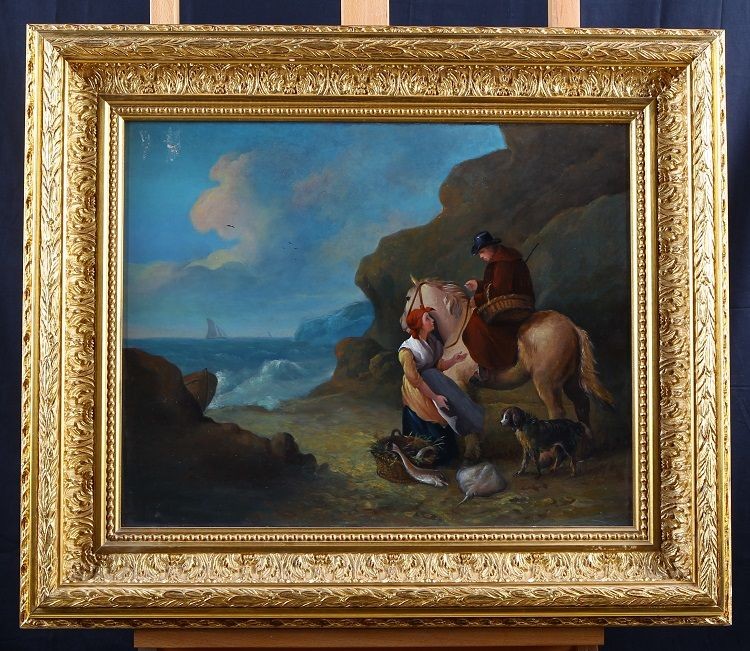 Pregevole Olio Su Tela Inglese, Della Fine Del 1700, Figlio Della Scuola Pittorica Del Pittore 