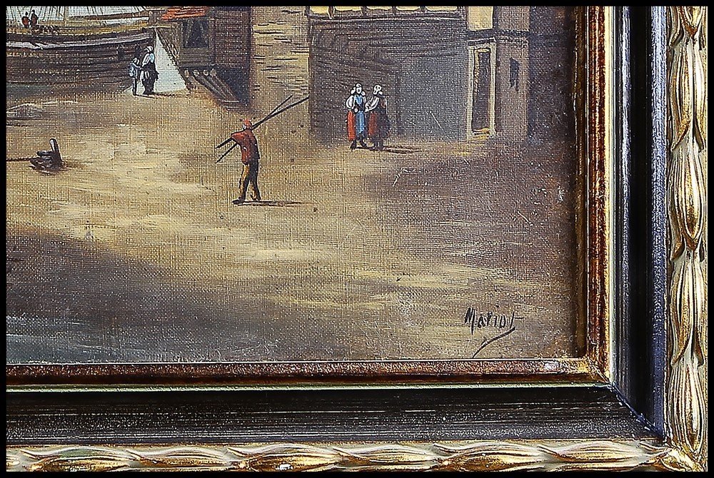Tableau Huile Sur Toile Vue Marine Des Années 1800 Signée Mariot-photo-4