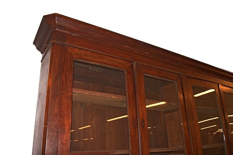 Large Italian Buffet Bookcase From The Early 1800s, Louis Philippe Style, In Walnut Wood. It Ha-photo-4