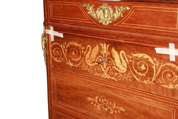 Elegant Charles X French Secretaire – Early 19th Century, Inlaid Rosewood And Gilt Bronze-photo-3