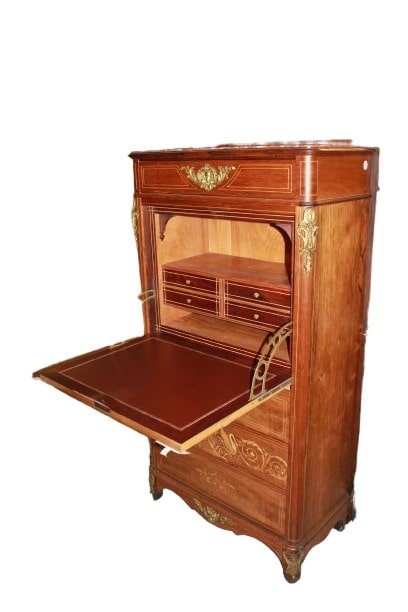 Elegant Charles X French Secretaire – Early 19th Century, Inlaid Rosewood And Gilt Bronze-photo-2