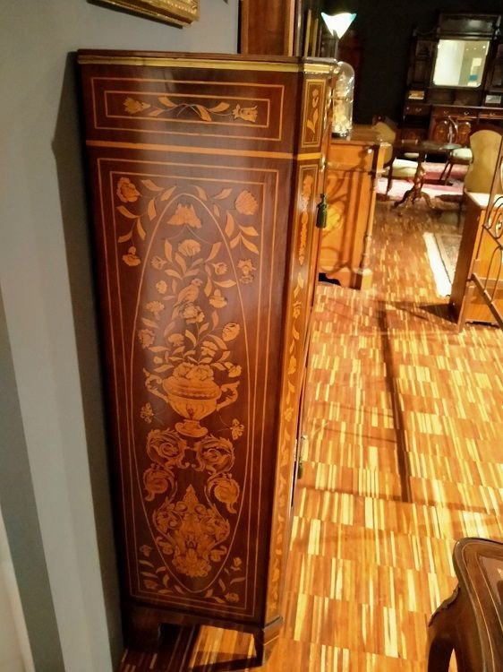 Dutch Secretary From The End Of The 1700s, Richly Inlaid With A Floral Motif In Various Polychr-photo-3