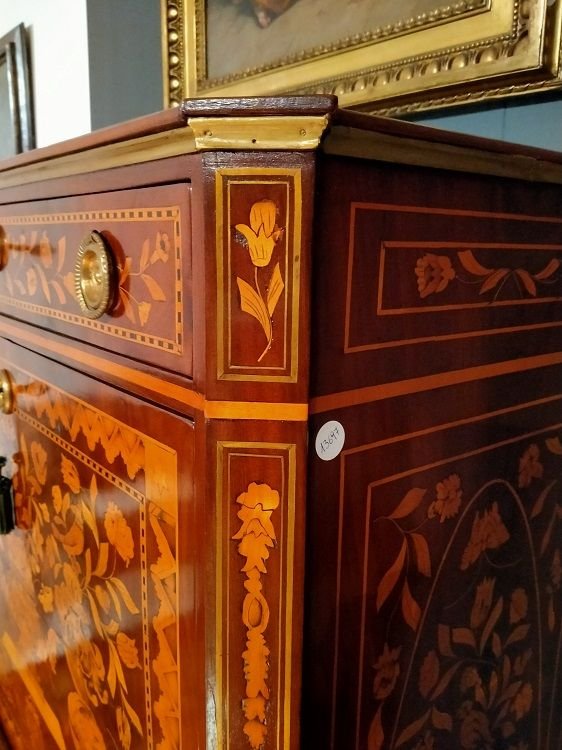 Dutch Secretary From The End Of The 1700s, Richly Inlaid With A Floral Motif In Various Polychr-photo-4