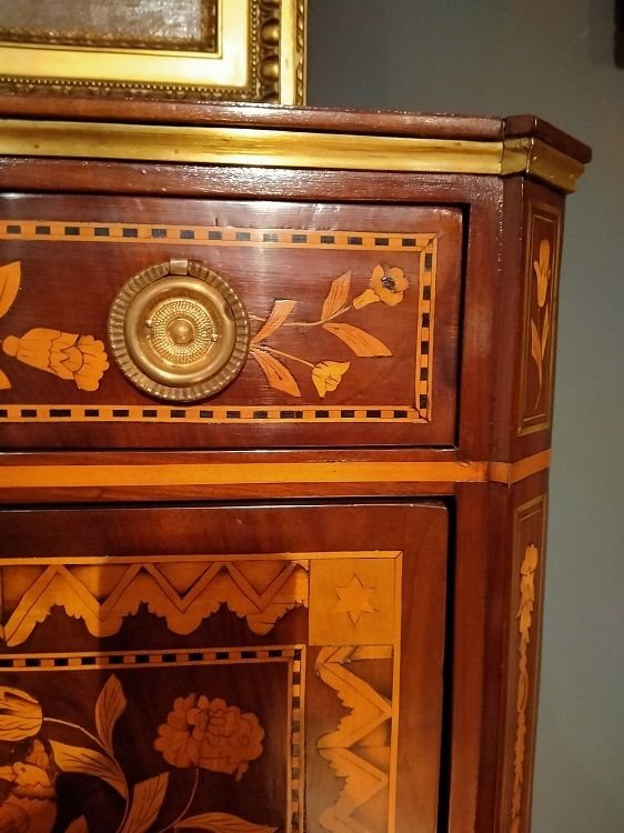 Dutch Secretary From The End Of The 1700s, Richly Inlaid With A Floral Motif In Various Polychr-photo-1
