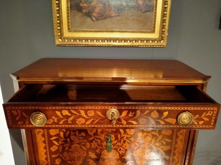 Dutch Secretary From The End Of The 1700s, Richly Inlaid With A Floral Motif In Various Polychr-photo-2