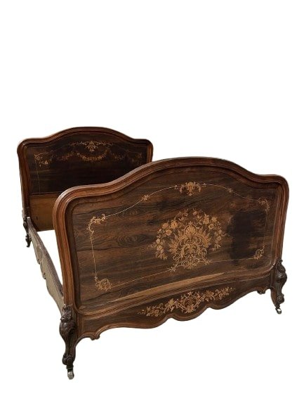 Lit Français Du XIXe Siècle – Style Louis XV En Bois De Palissandre Marqueté-photo-3