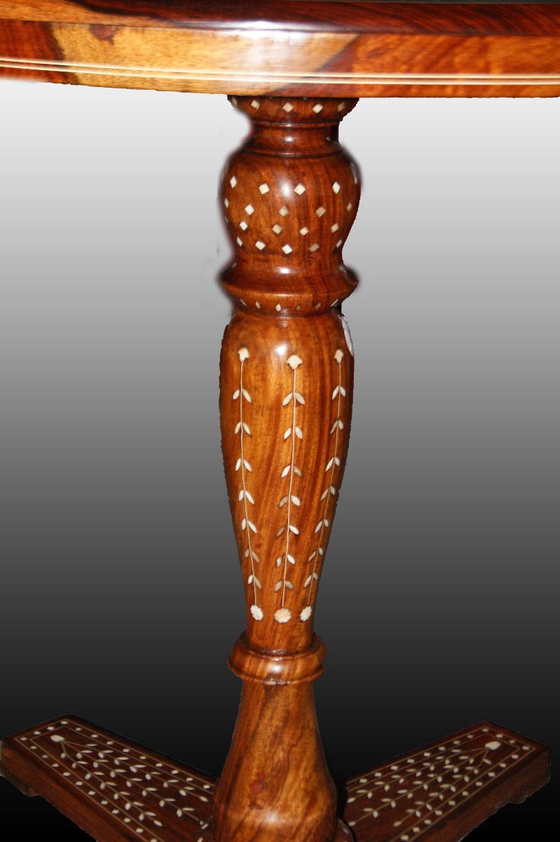 Beautiful English Circular Coffee Table From The Mid-1800s, In Oriental Style, Made Of Rosewood-photo-2