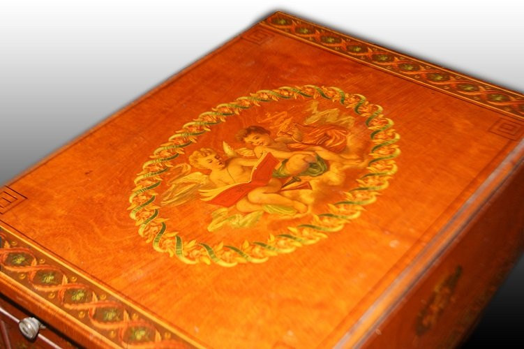 Petite Table De Style Sheraton Anglais Du XIXe Siècle Avec Rabats Et Peintures-photo-2