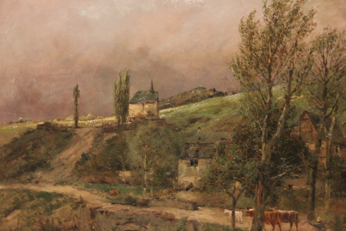 Oil On Canvas Dutch Painting From The First Half Of The 19th Century Depicting A Rural Scene, S-photo-4