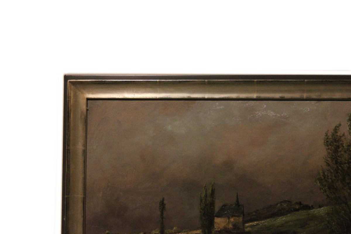 Oil On Canvas Dutch Painting From The First Half Of The 19th Century Depicting A Rural Scene, S-photo-1